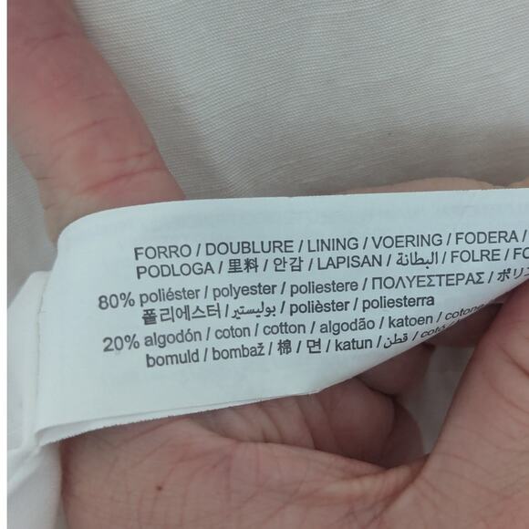 ZARA Ruched Front Puff Sleeve Dress White Womens Large Coastal Rustic Boho Midi - Picture 7 of 7